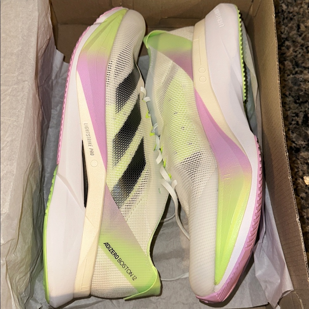 Adidas Boston 12 Women’s White & Neon Green Running Shoes - Picture 8 of 8